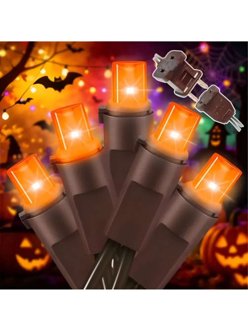 Orange Halloween Lights, 21.6FT100 LED String Lights, Waterproof & Connectable